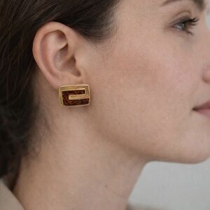 Vintage Napier Pat. Gold Tone Hoop  Clip-on Earrings Elegant